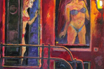 Окна любви. Улица красных фонарей в Амстердаме. Голландия (триптих). 2010. Холст, масло. Левая часть триптиха 130х100